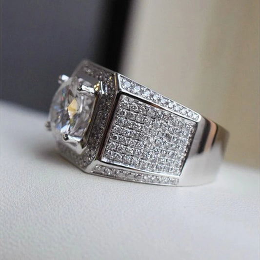 Luckacco Sale 5-12 White Golden Iced Out HipHop Engagement Rings CZ Pinky Men Women Full Crystal Ring