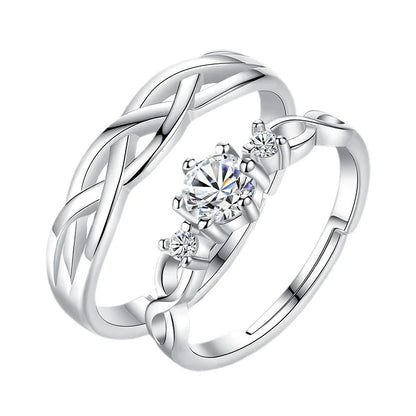 Luckacco choice 2024 New Zircon Couple Ring for Men and Women Metal White Crystal Design Wave Hollow Wedding Luxury Jewelry Accessories