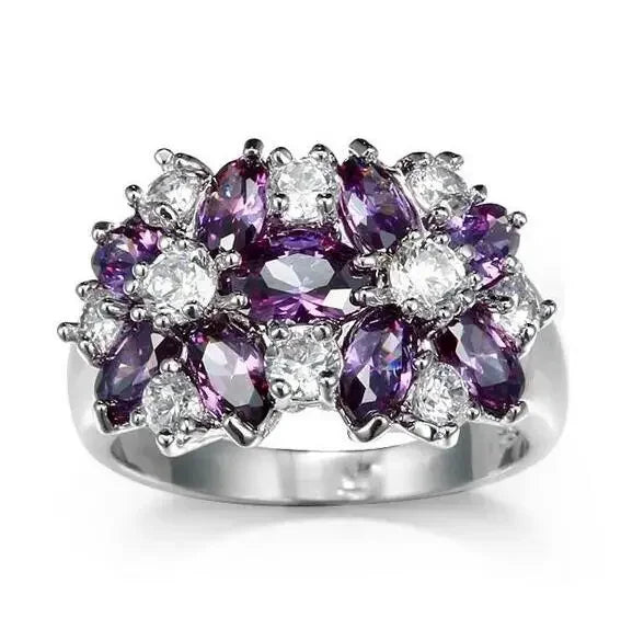 luckacco hot sale cocktail party ring flower cubic zirconia  valentine's day gift  fashion jewelry luxury rings for women & lover