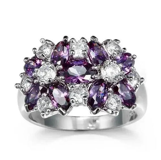 Luckacco Hot Sale Cocktail Party Ring Flower Cubic Zirconia  Valentine's Day Gift  Fashion Jewelry Luxury Rings for Women & Lover