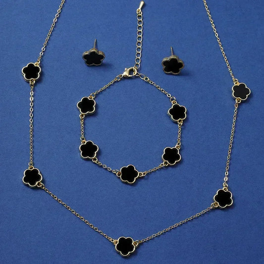 Luckacco Vintage Emerald Sets Unique Design Light Luxury Temperament Earrings  Pendant Necklace Rings Three-Piece Sets Trend Jewerly Set