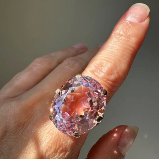 Luckacco 1 Fine Geometric Gorgeous Style Zirconia Metal Gold Color Pink Color Cocktail Ring Size 6-10