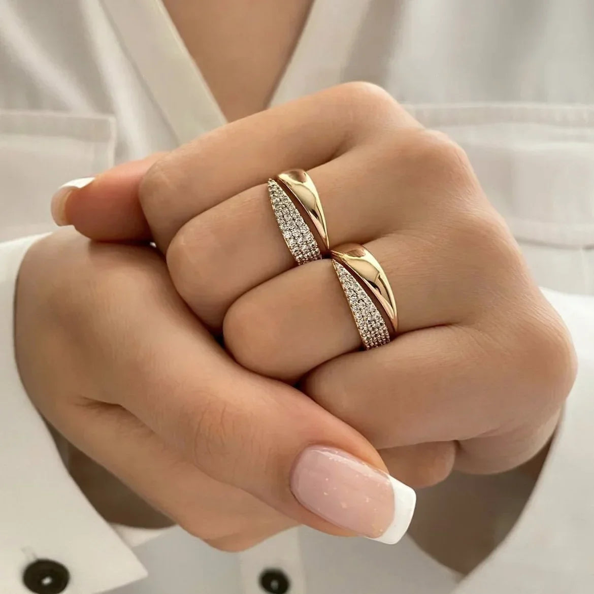 luckacco 2025 new stainless steel 18 k gold plated sun rings for women natural stone inlaid in hollow metal texture ring trendy jewelry