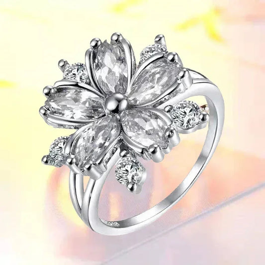 Luckacco Fashion Sakura Princess Rings Pink Crystal Stone Ring Charm for Women Dainty Bride Flower Zircon Engagement Ring Кольца