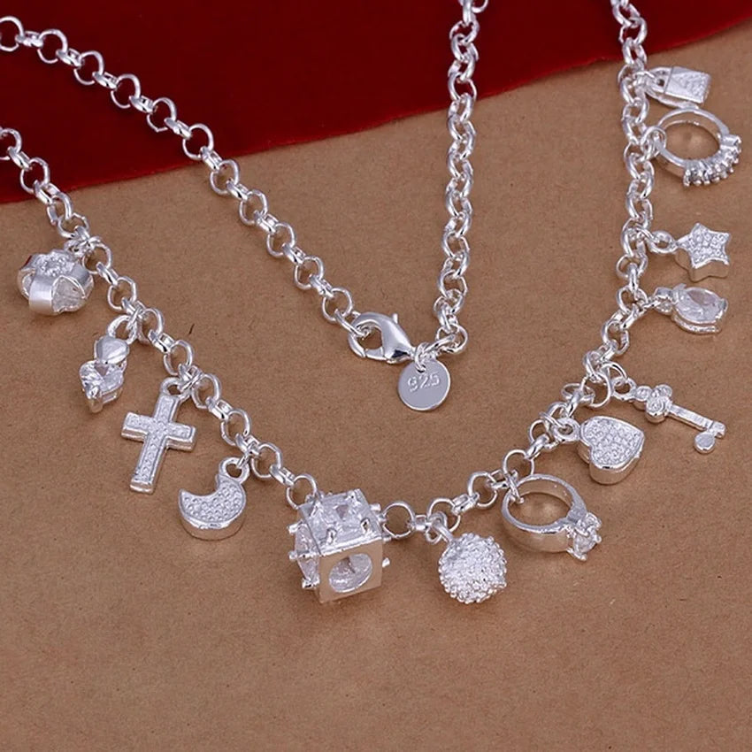 luckacco 925 sterling silver necklace 45cm wedding women noble luxury gorgeous charms fashion lady  jewelry