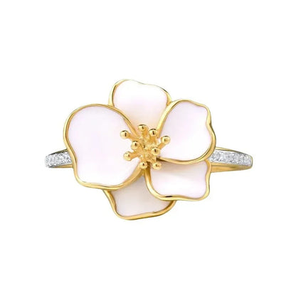 Luckacco 2025 New Rural Style Design: Camellia Ring with Women's Micro Inlaid Zircon Flowers, Fashionable and Sweet Jewelry Accessories