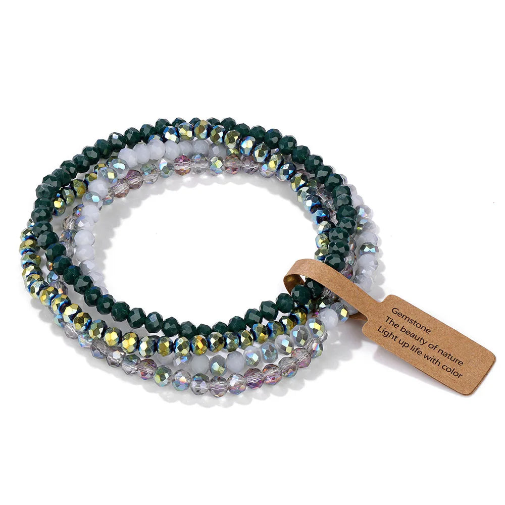 luckacco 4pcs/set shinning crystal beads elastic bracelet bohemian faceted colorful crystal glass beaded bracelet bangles set for women