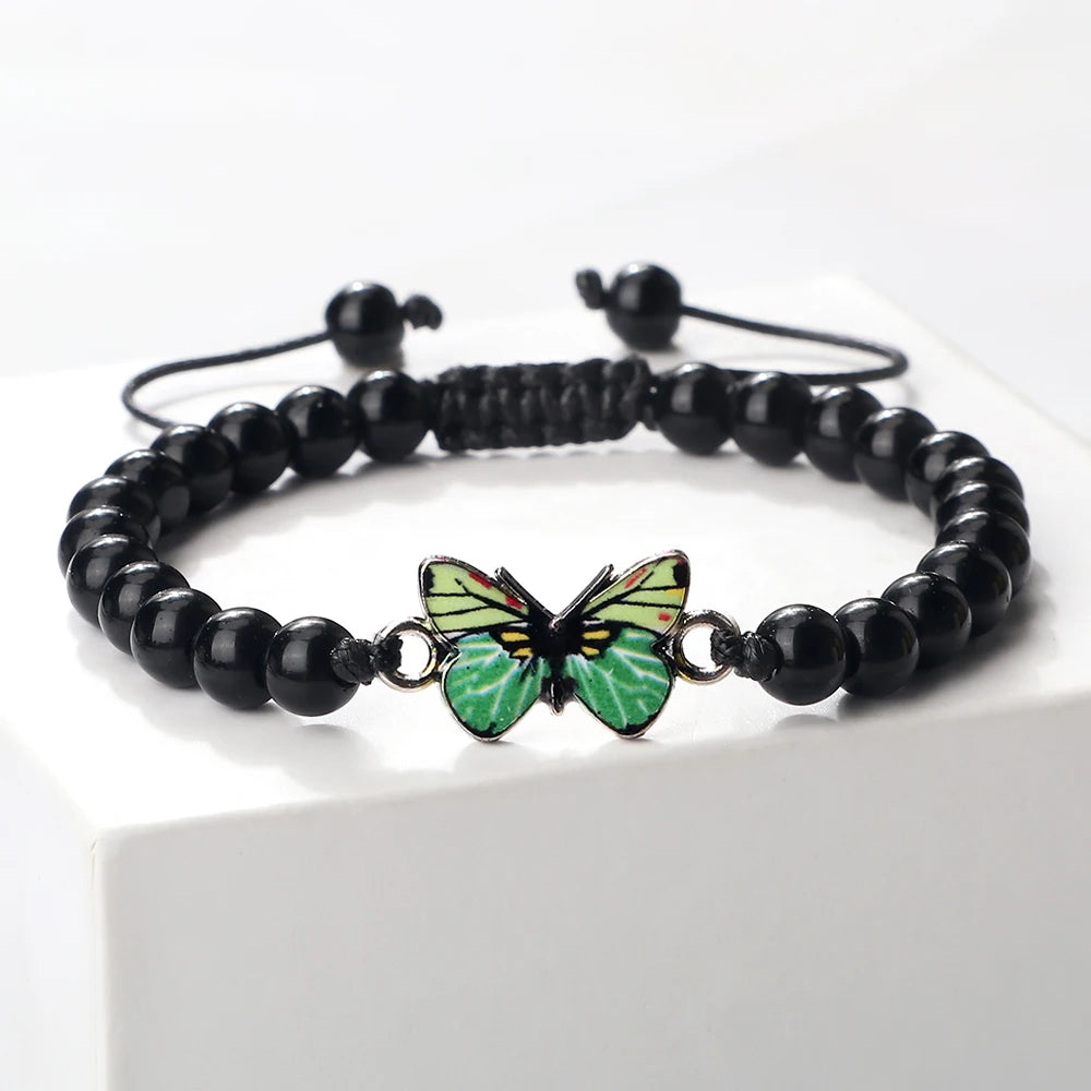 luckacco trendy butterfly beaded bracelets for women men natural stone beads chain bangles handmade female bohemian party jewelry gifts