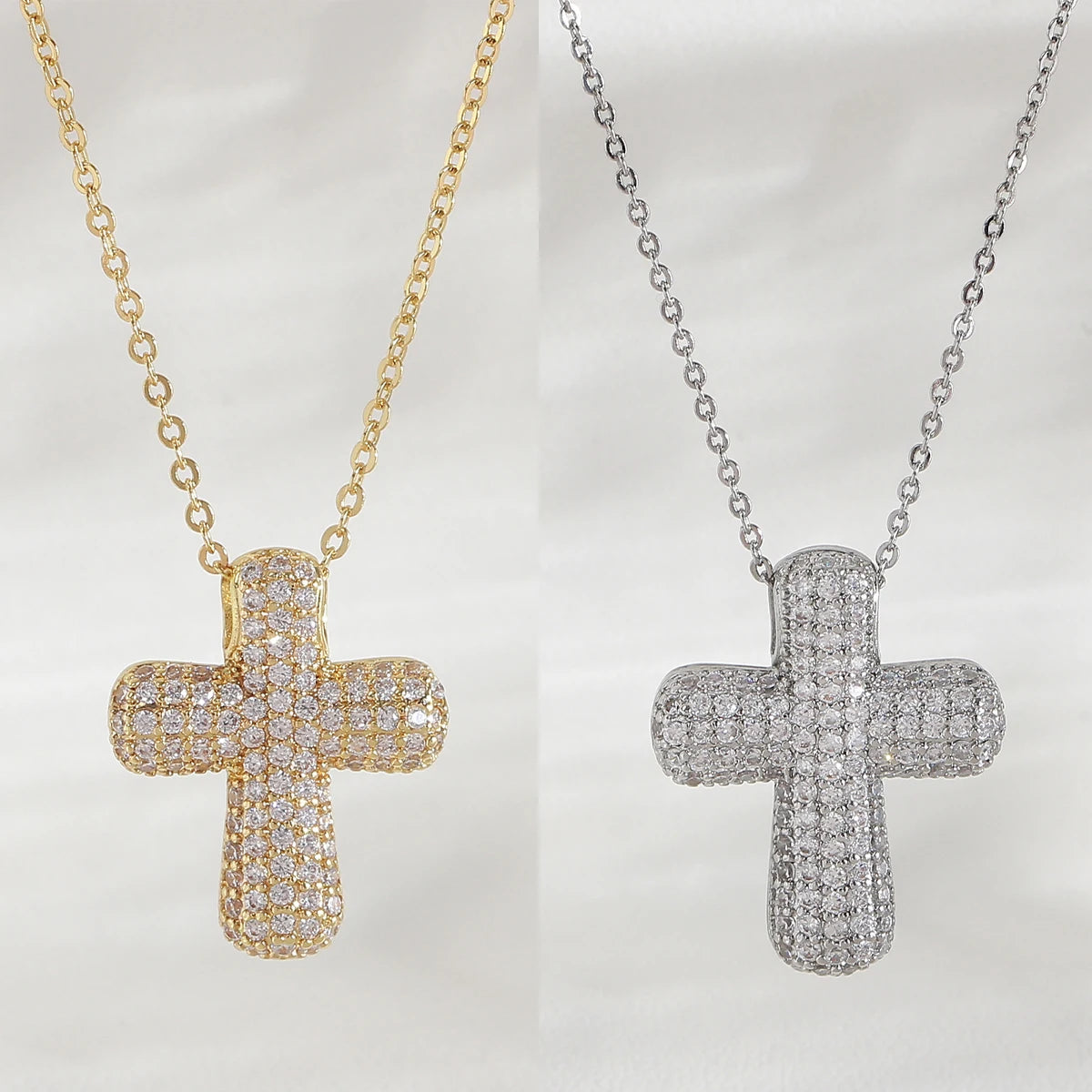 luckacco sunsll classic chunky full cubic zircon cross pendant necklaces for women men gold/silver color catholicism religious jewelry