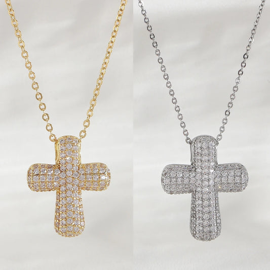 Luckacco SUNSLL Classic Chunky Full Cubic Zircon Cross Pendant Necklaces For Women Men Gold/Silver Color Catholicism Religious Jewelry