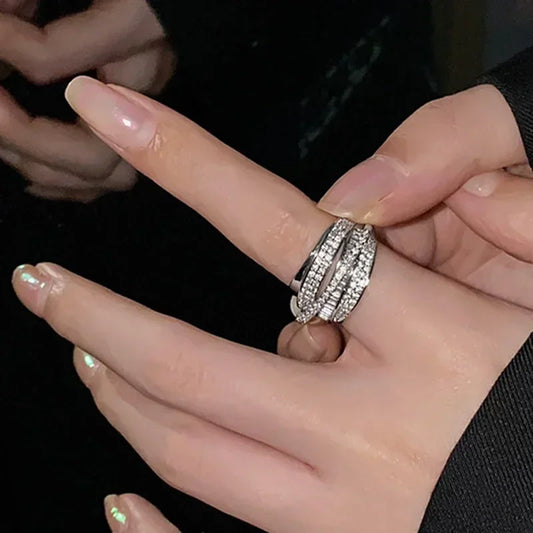 Luckacco Korea New Fashion Jewelry Exquisite Silver Color Zircon Ring Elegant Women's Opening Adjustable Wedding Gift Luxury Accessory