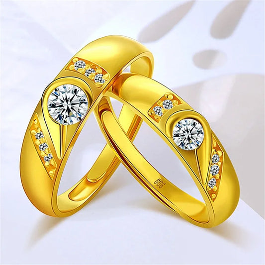 Luckacco High-quality Couple Wedding Ring for Woman Men 2Pcs Love Heart Zircon Adjustable Rings Fashion Stainless Steel Engaged Jewelry