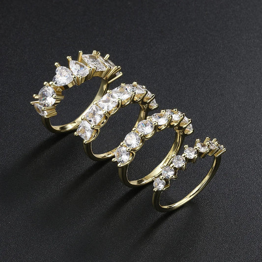 Luckacco Designer Tennis Zircon Rings for Female Shiny Dainty Crystal Stacking Matching Wedding Finger Ring Fashion Chic Jewelry R018