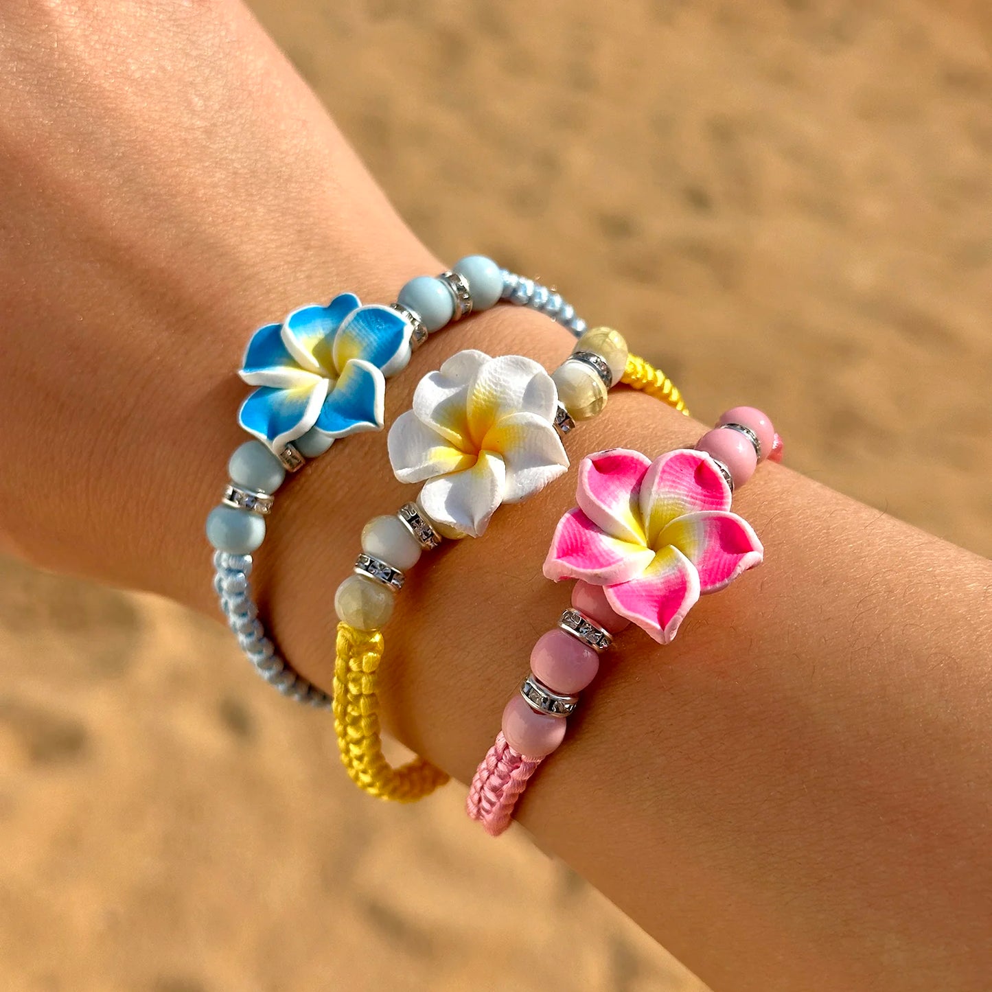 luckacco 2025 new bohemian colorful big flower polymer clay bracelet for women charm handmade woven bangles summer beach jewelry gift
