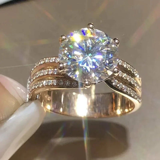 Luckacco Trendy Silver Color Claws Design Big Crystal Wedding Rings for Women Cubic Zirconia Charms Bridal Engagement Ring Jewelry Gift