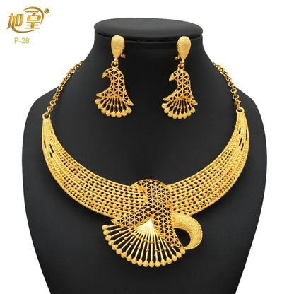 Luckacco XUHUANG Luxury Flower Necklace Sets For Women Wedding Dubai Gold Plated African Jewelry Set Indian Jewellery Anniversary Gifts