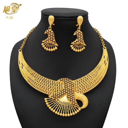 Luckacco XUHUANG Luxury Flower Necklace Sets For Women Wedding Dubai Gold Plated African Jewelry Set Indian Jewellery Anniversary Gifts