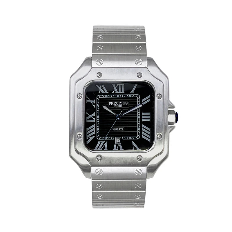 luckacco 2025 men's luxury square quartz watch stainless steel rubber band roman numeral calendar watch british brand watch