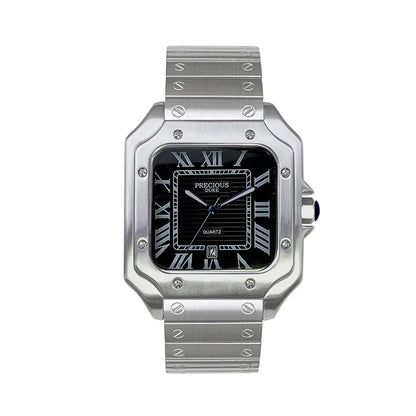 Luckacco 2025 Men's Luxury Square Quartz Watch Stainless Steel Rubber Band Roman Numeral Calendar Watch British Brand Watch