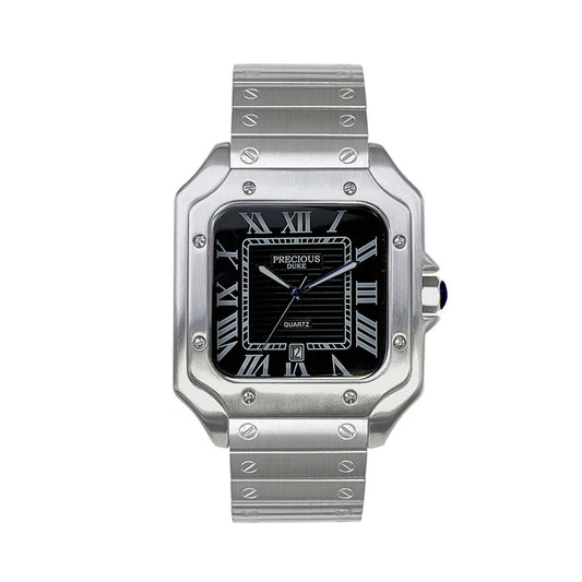 Luckacco 2025 Men's Luxury Square Quartz Watch Stainless Steel Rubber Band Roman Numeral Calendar Watch British Brand Watch