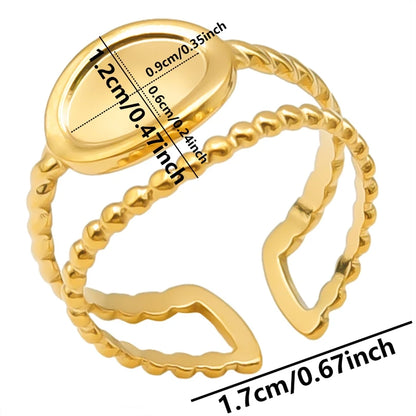 Luckacco Oval Square Leaf Heart Sun Base Open Adjustable Ring DIY Rhinestone Oil Drop Stainless Steel Rings For Women Men Jewelry Bagues