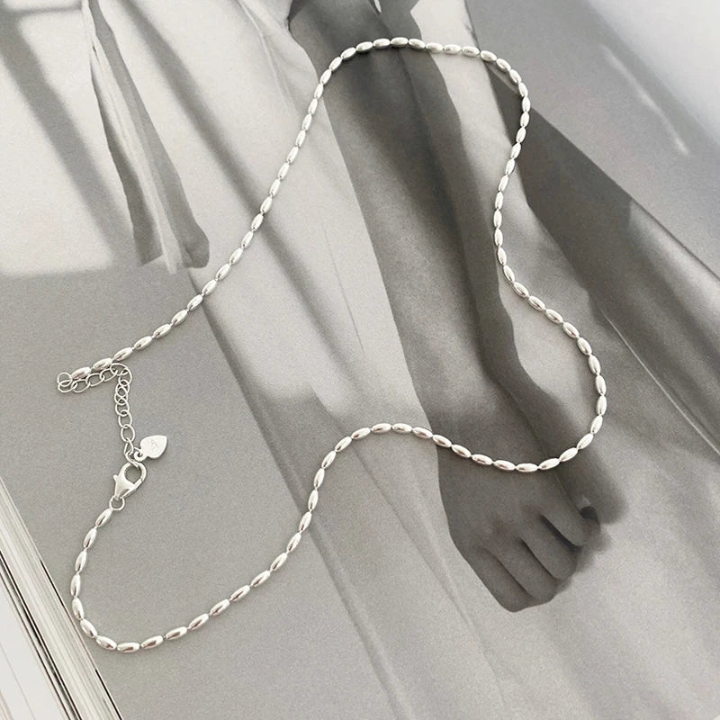 luckacco s925 sterling silver necklace simple beads choker shiny delicate collarbone chain for girl wedding gift fine jewelry