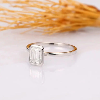 Luckacco Luxury 1-3ct Emerald Cut Moissanite Ring 925 Sterling Silver Engagement Solitaire Rings for Girl Gold Plated Anniversary Gifts
