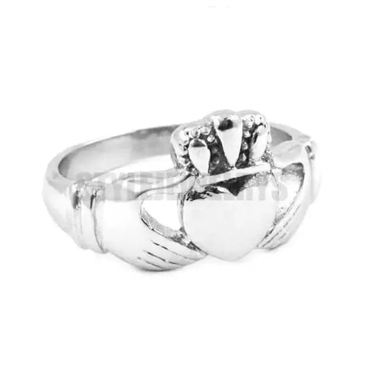 Luckacco Claddagh Style Hand to Hold a Heart with Crown Ring Stainless Steel Jewelry Celtic Biker Wedding Ring  SWR0312A