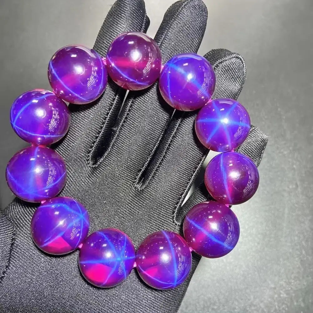 luckacco 6mm-14mm violet rose six-petal star bracelet - star ruby and sapphire - fashionable purple