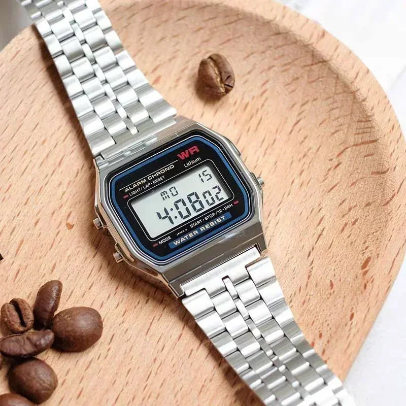 luckacco f91w luxury watch waterproof retro digital stainless steel sports military watches men women electronic wrist watches clock