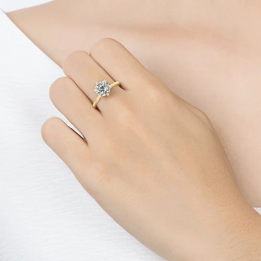 Luckacco Anziw 0.5-3.0CT Moissanite Solitaire Ring Silver 925 14K Gold Plated Wedding Engagement Band For Women Jewelry with Certificate