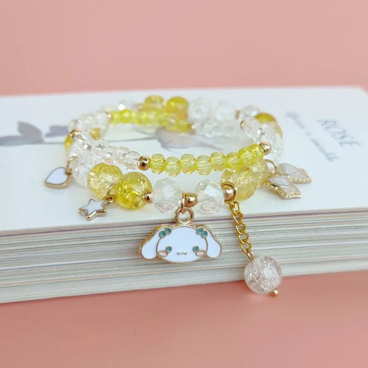 Luckacco Kawaii Bracelets Crystal Beads Bracelet Cute Cartoon Elastic Beaded Pearl Bracelets Jewelry for Girls Women Bff Friendship Gift