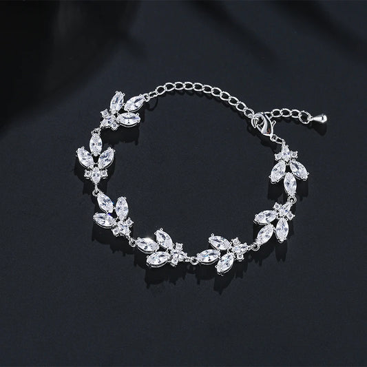 Luckacco picks Luxury AAA Cubic Zirconia Wedding Bracelets for Women High Quality White Gold Color Leaf Charm Bracelet Bangles