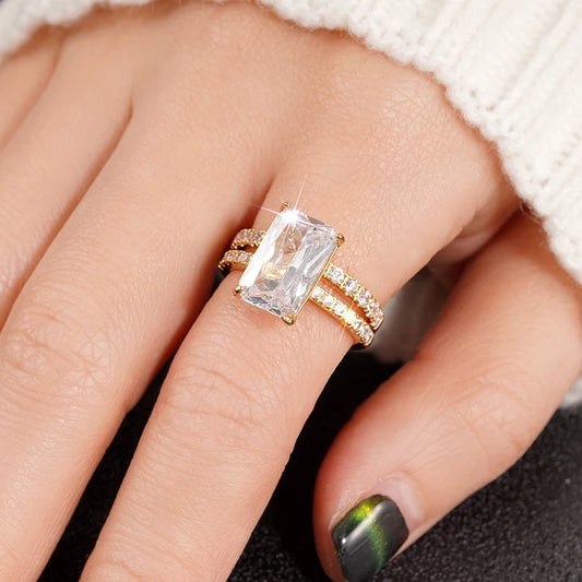 Luckacco daily picks Rectangular Cubic Zirconia Set Rings for Women Bridal Wedding Accessories Luxury Trendy Engagement Band Jewelry