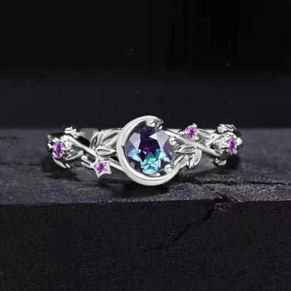 Luckacco Creative personality moon stars and flowers colored zircon crystal ring, fashion chic women's jewelry