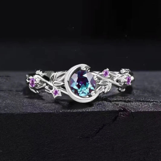 Luckacco Creative personality moon stars and flowers colored zircon crystal ring, fashion chic women's jewelry