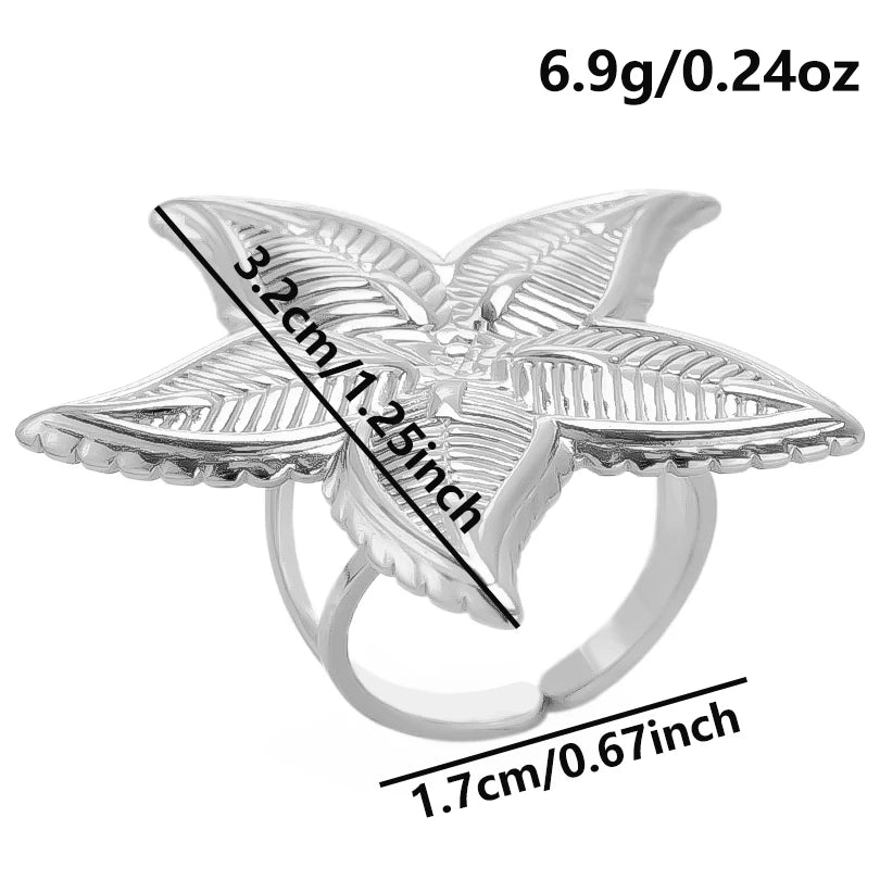 luckacco 1pc stylish marine jewelry ocean sea animals conch starfish shell ring stainless steel jellyfish scallop rings women charm gift
