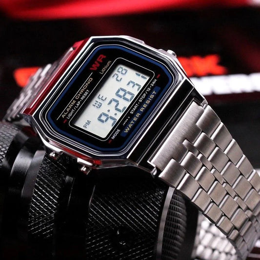 Luckacco Luxury Gold Silver Sports Military Watches Men Women LED Digital Wristwatches Retro F91W Steel Band Electronic Watch Wrist Clock