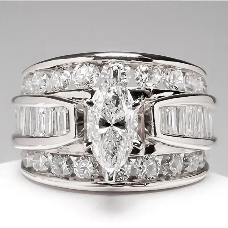 luckacco luxury marquis cut droplet ring women's gorgeous anniversary party jewelry noble  fashion engagement ceremony accessories