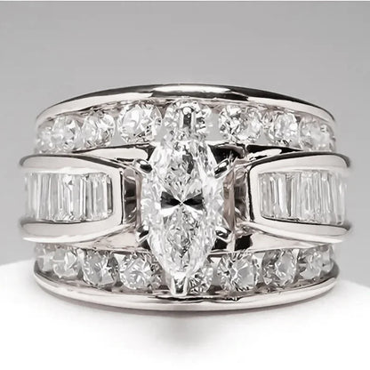Luckacco Luxury Marquis Cut Droplet Ring Women's Gorgeous Anniversary Party Jewelry Noble  Fashion Engagement Ceremony Accessories