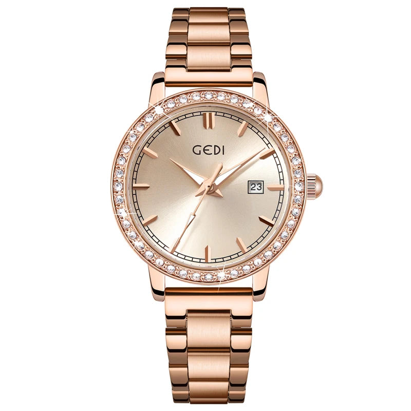 luckacco light luxury stainless steel women's watch calendar waterproof high-end watch ladies quartz watch