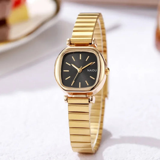 Luckacco Brand Small Square Ladies Watches Adjustable Stainless Steel Strap Quartz Wristwatches for Women Fashion Luxury Gift Clock