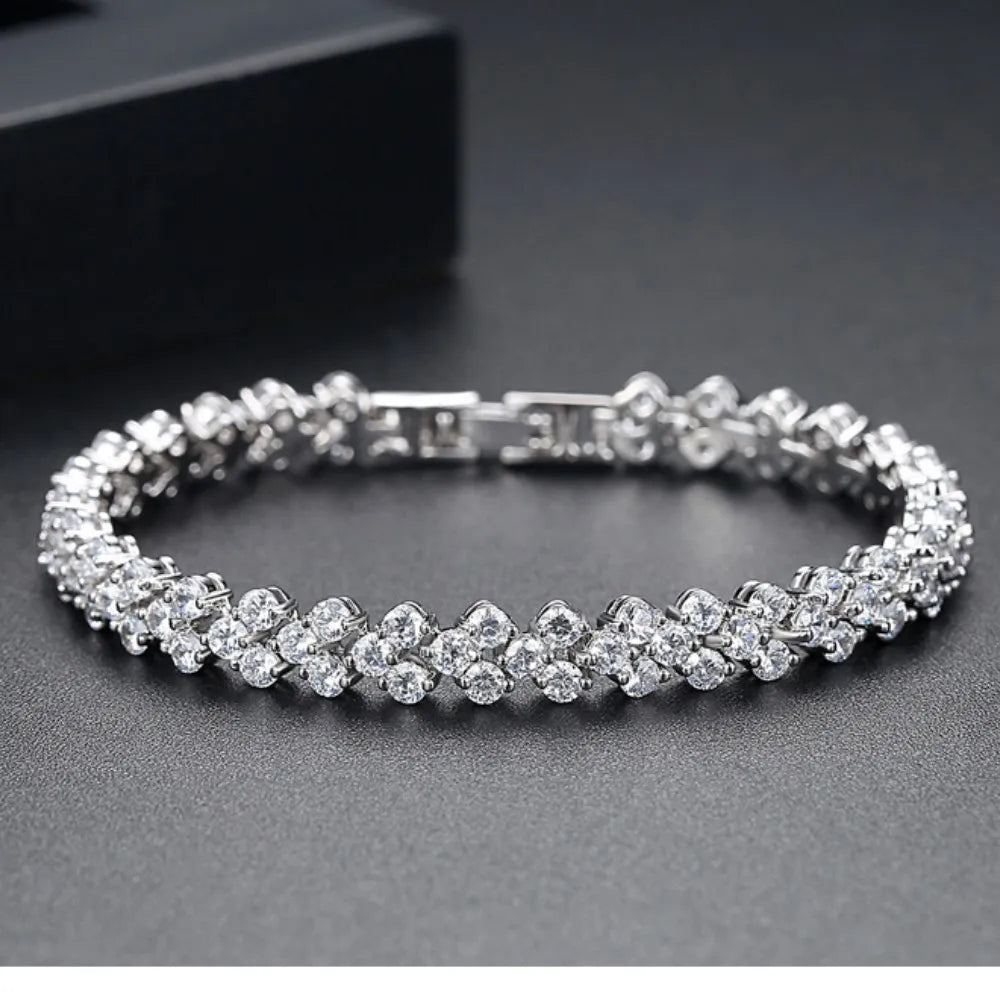 luckacco water drill heart encrusted roman bracelet minority design sense ins simple crystal zircon wedding bracelet