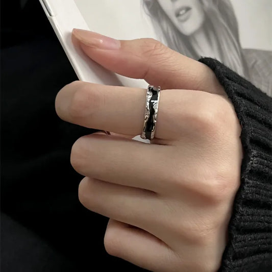 Luckacco Y2k Vintage Gothic Red Crystal Cross Geometry Aesthetic Open Rings for Women Punk Creative Grunge Jewelry Accessories Anillos