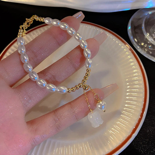 Luckacco LATS New Fashion Unique Design Elegant Delicate Baroque Pearl Bracelet Ladies Premium Jewelry Birthday Party Gift Accessories