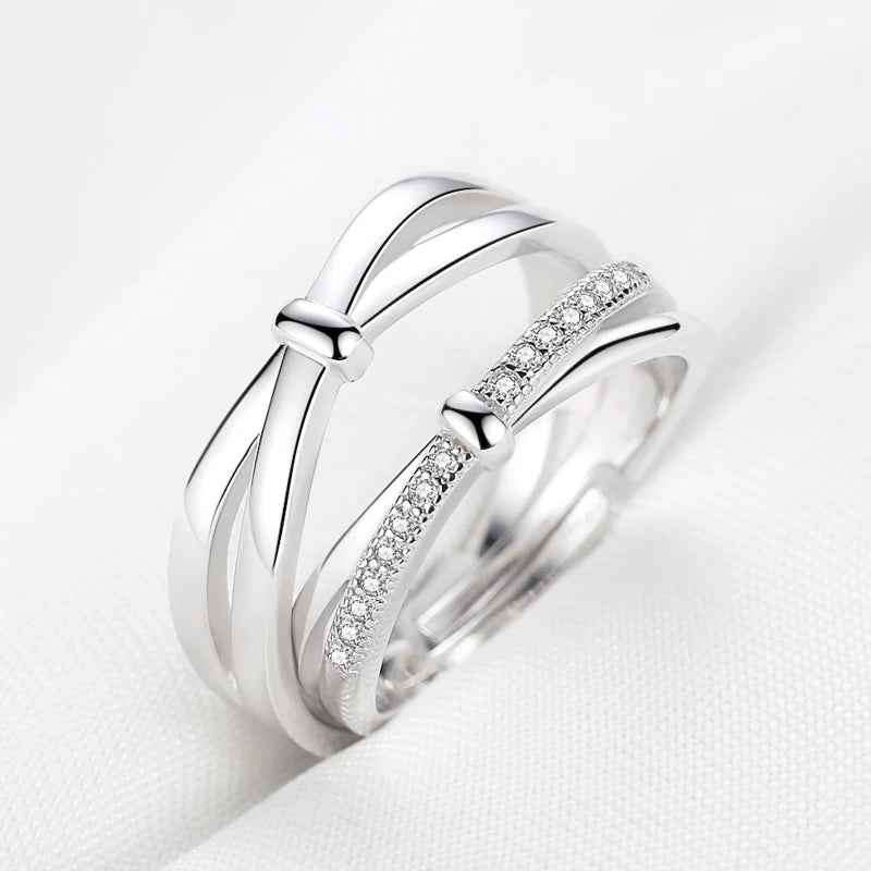 luckacco high-quality couple wedding ring for woman men 2pcs love heart zircon adjustable rings fashion stainless steel engaged jewelry