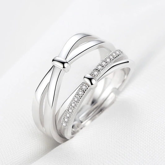 Luckacco High-quality Couple Wedding Ring for Woman Men 2Pcs Love Heart Zircon Adjustable Rings Fashion Stainless Steel Engaged Jewelry