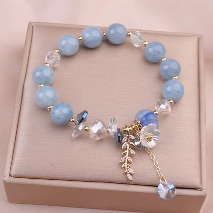 Luckacco Fashionable Natural Stone Crystal Bracelets Women's Light Luxury Leaf Flower Pendant Beaded Bracelet Girlfriend Party Jewelry