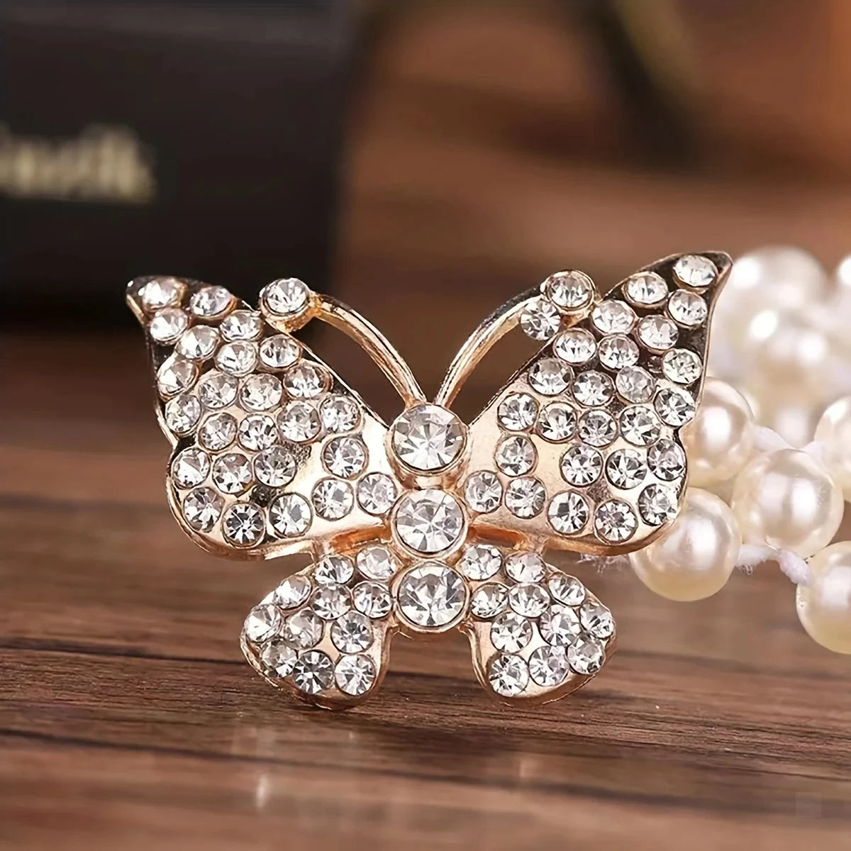 luckacco elegant butterfly buckle belt with faux pearls and rhinestones - elastic waistband for dresses and girdles