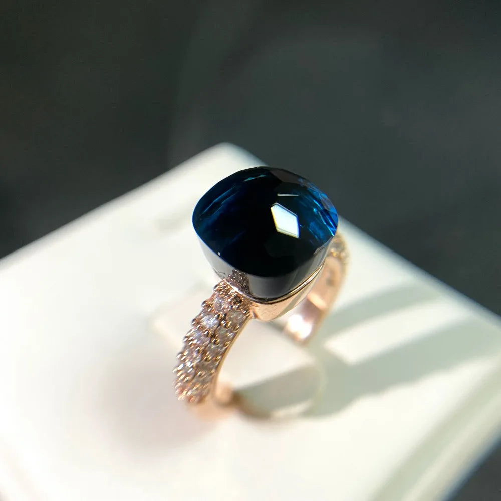 luckacco hot candy square ring inlay zircon colorful crystal ring for women party fashion jewelry gold plated blue topaz ring gift